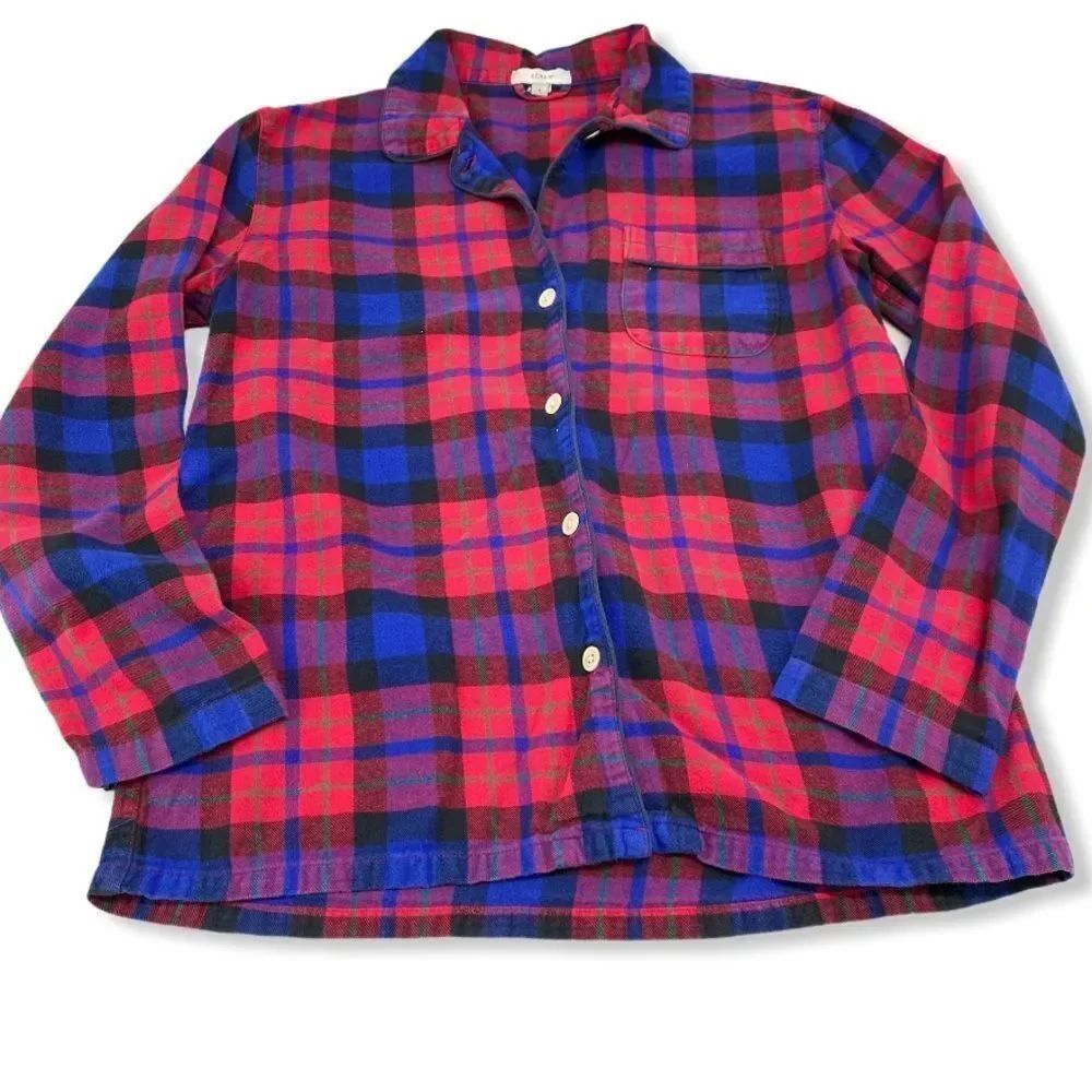 J Crew Women’s Flannel Pajama Top size Small Red Blue